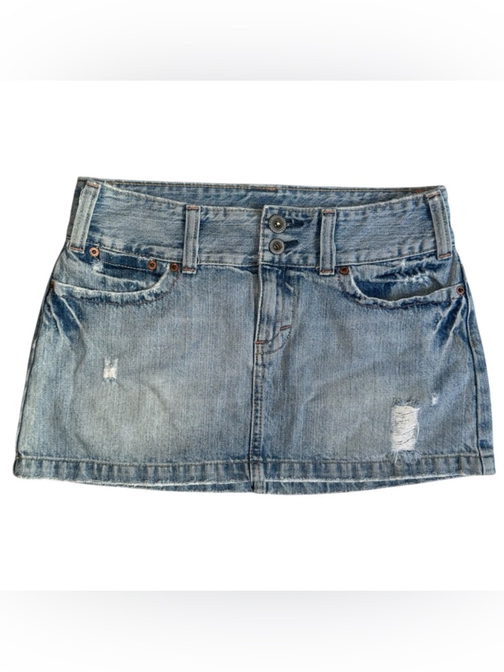 y2k American Eagle Micro Mini Denim Jean Skirt Size 4 Distressed Festival